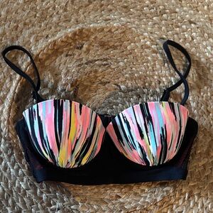 Striped Neon Accent Push-Up Bikini Top - Black